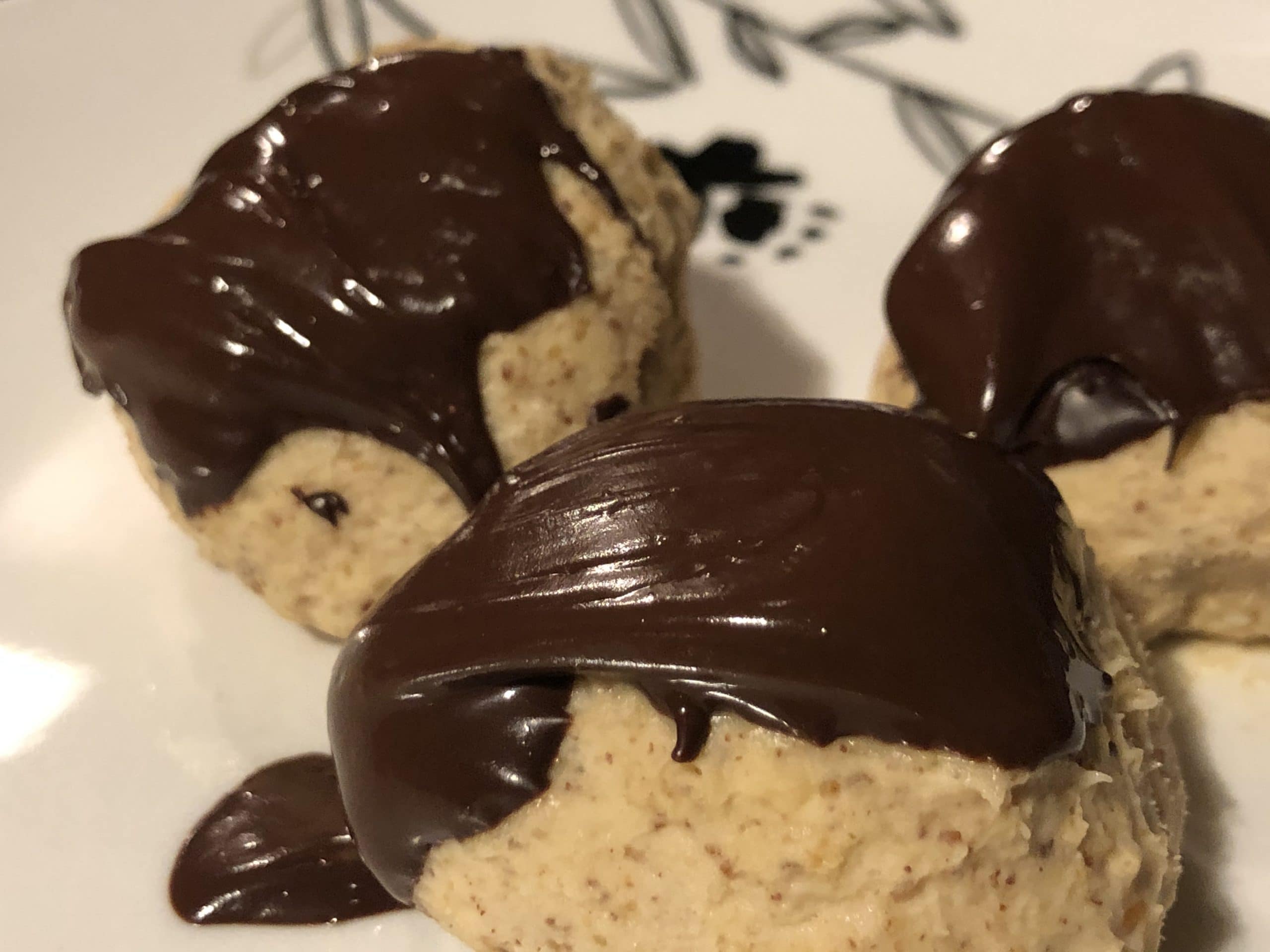 Keto Chocolate Covered Almond Butter Cheesecake Bites
