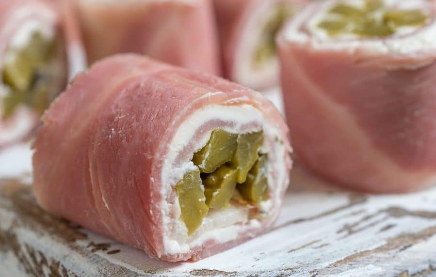 Keto Ham Cream Cheese and Pickle Roll Ups