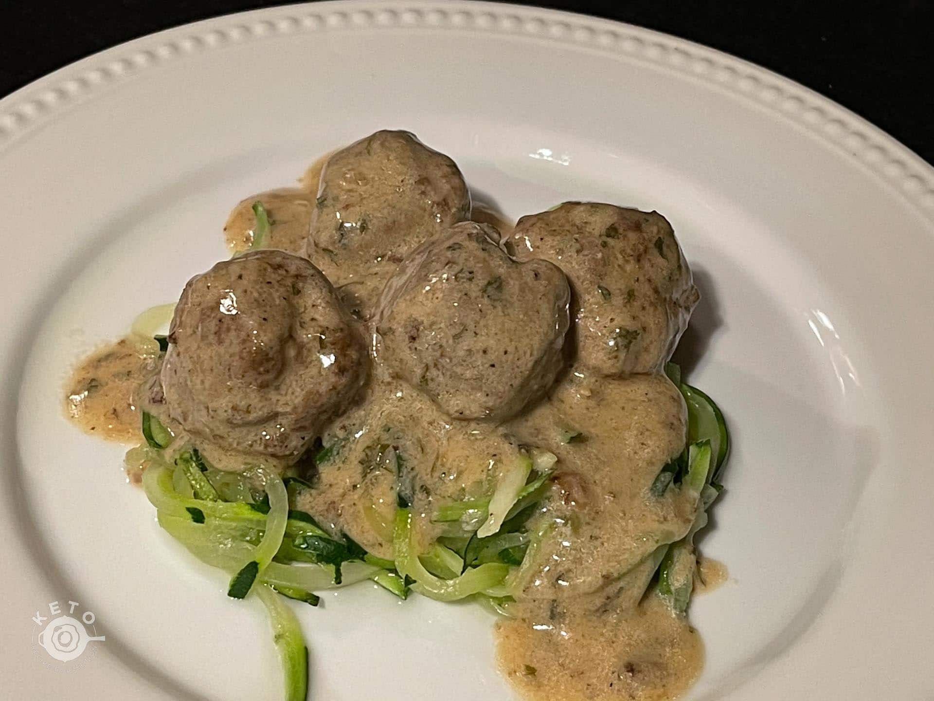 Swedish meatballs served over zoodles