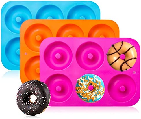 pink, orange and blue donut pans