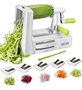 spiralizer making zucchini noodles and various blades in front