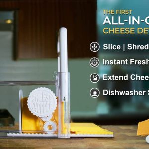 white and clear plastic cheese grater slicing yellow cheese