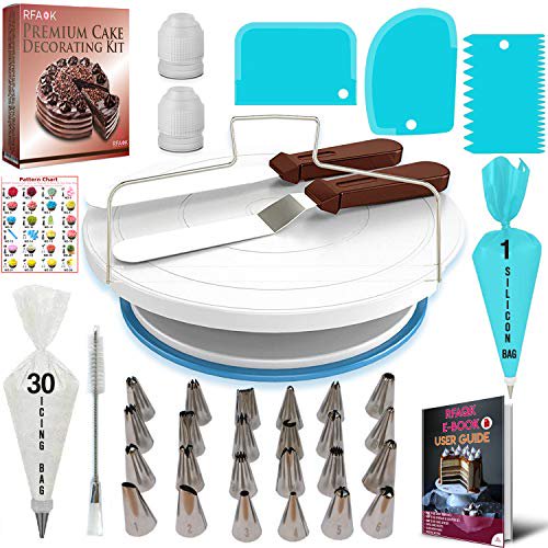 64 piece cake decorating kit in teal and white