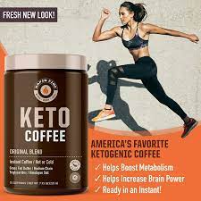 woman running in background, Rapid Fire instant keto coffee in corner